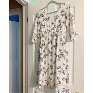 White Floral Dress - Princess Waist